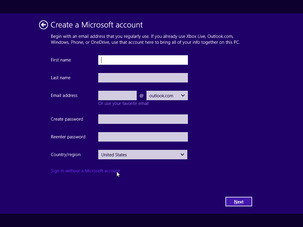 install windows 10 enterprise without microsoft account