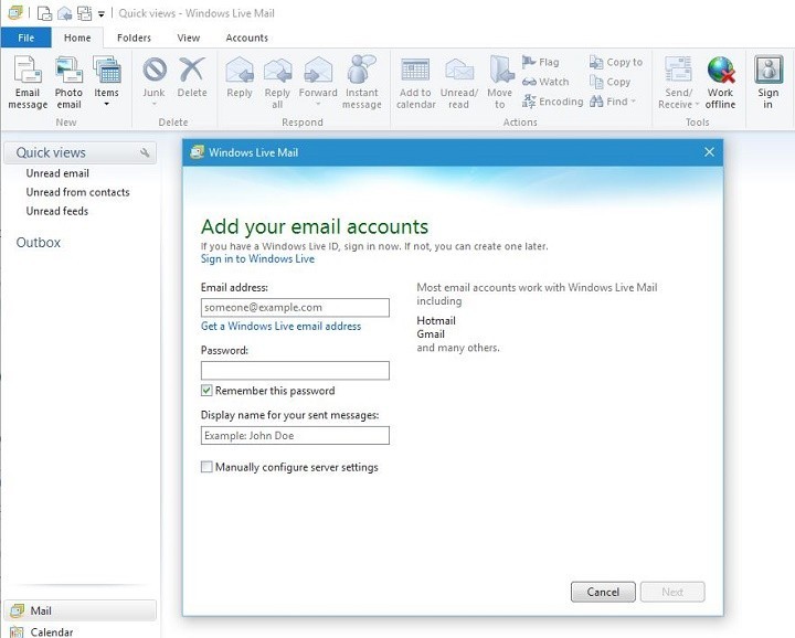 outlook email settings windows 10