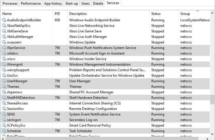 Svchost.exe (netsvcs) issues in Windows 10