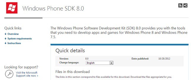 download the windows phone 8 software development kit