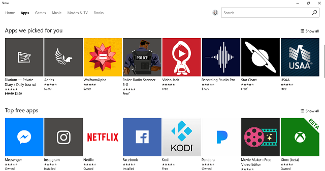 windows store number of apps