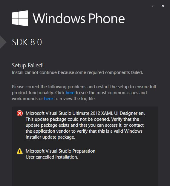 windows 8 phone sdk error
