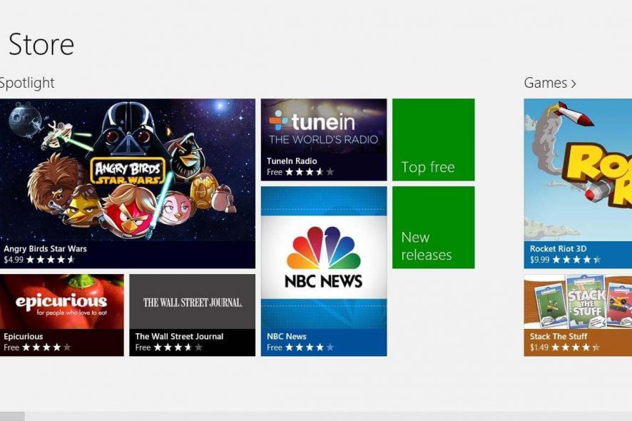 can't see featured apps in windows store
