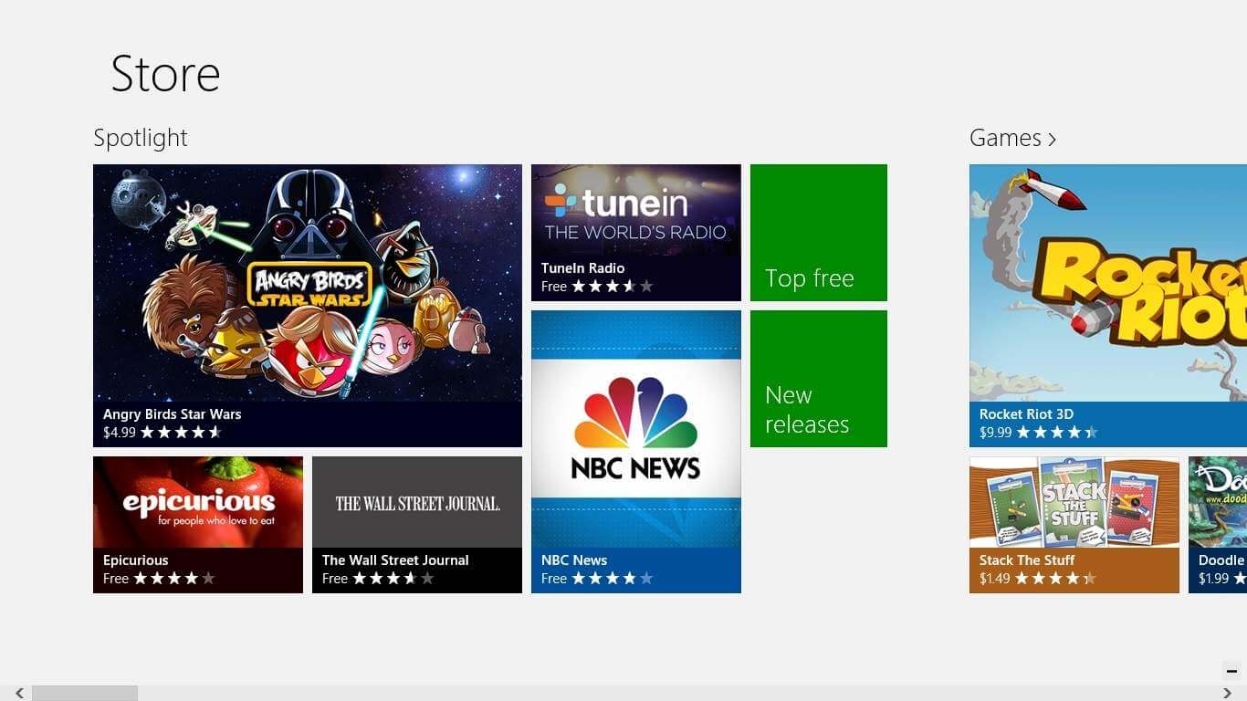 can't see featured apps in windows store