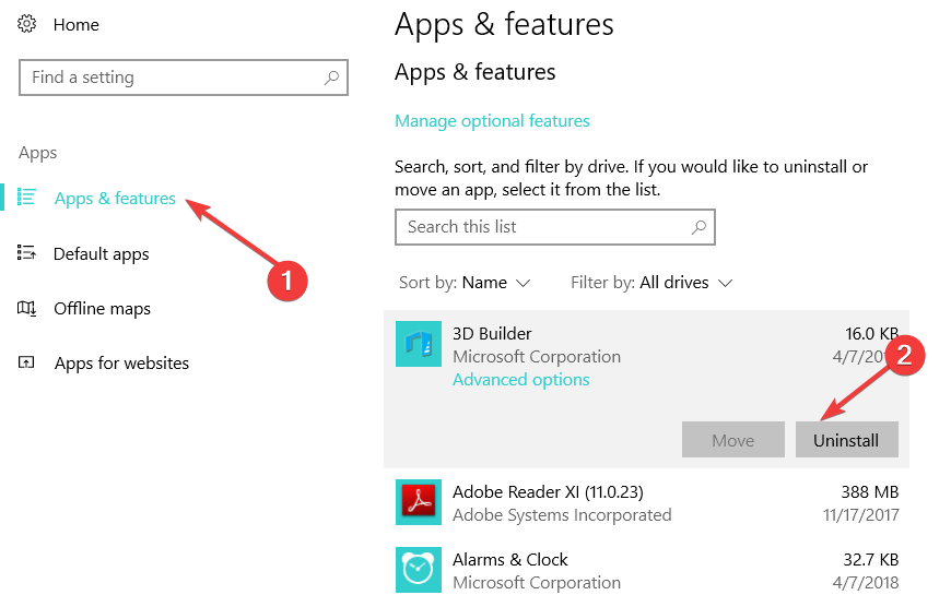uninstall apps from settings