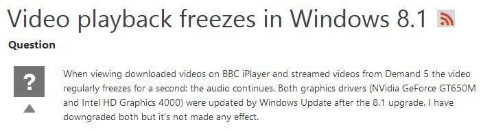 video playback freezes windows 8.1