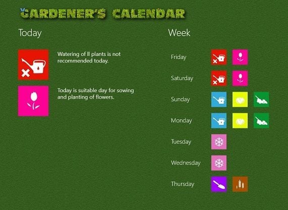 windows 8 gardener calendar