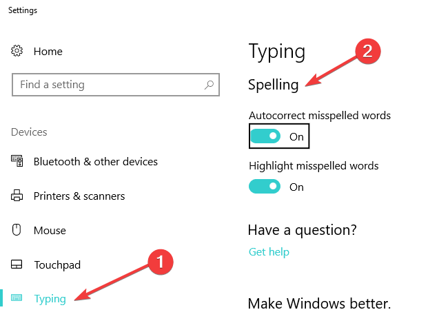 change spelling settings windows 10