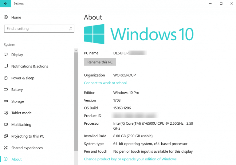 How to see PC information in Windows 10, 8.1