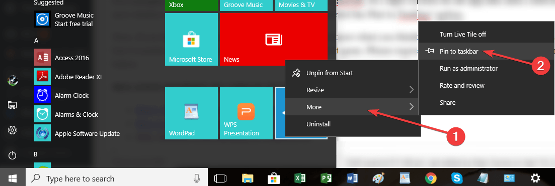 pin windows 10 apps taskbar