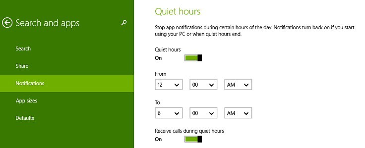 quiet hours on windows 8.1