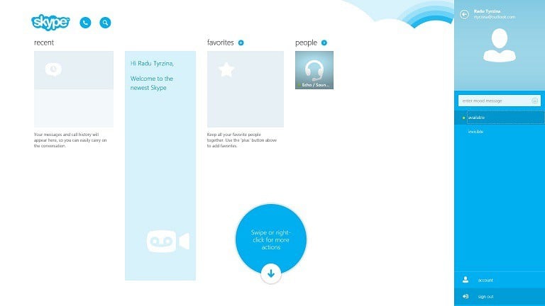 skype windows 8 app sign out
