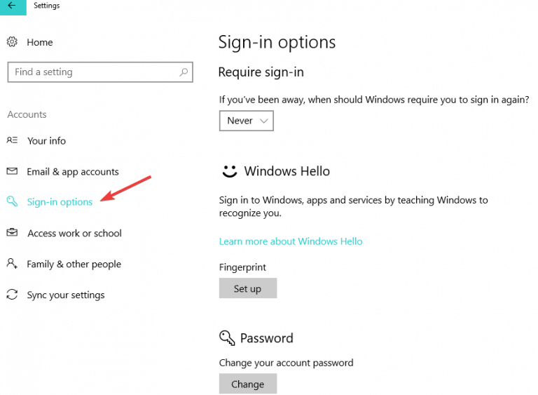 Change Sign in Options on Windows 10: How to do it