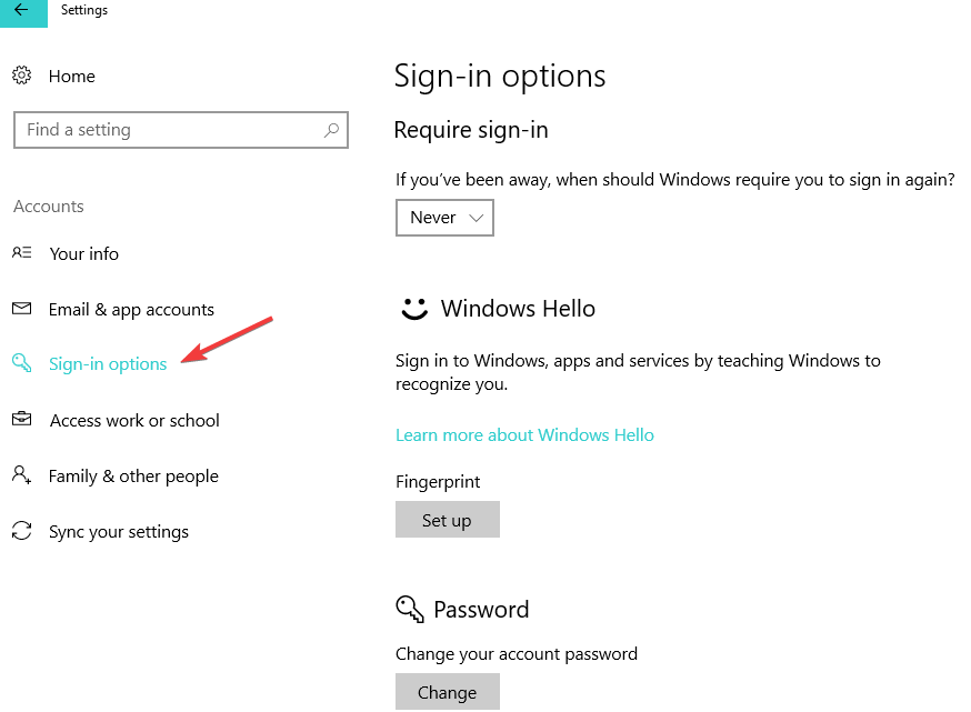 windows 10 sign in options