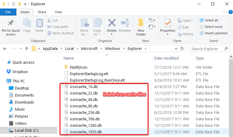 Delete icon cache files