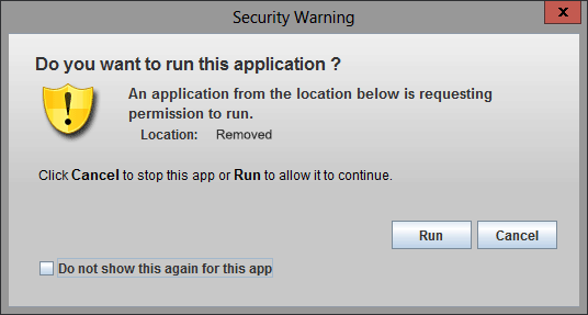 java security pop-up