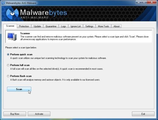 malwarebytes scan