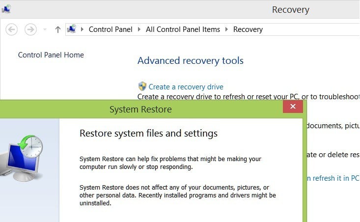 windows 8.1 update system restore