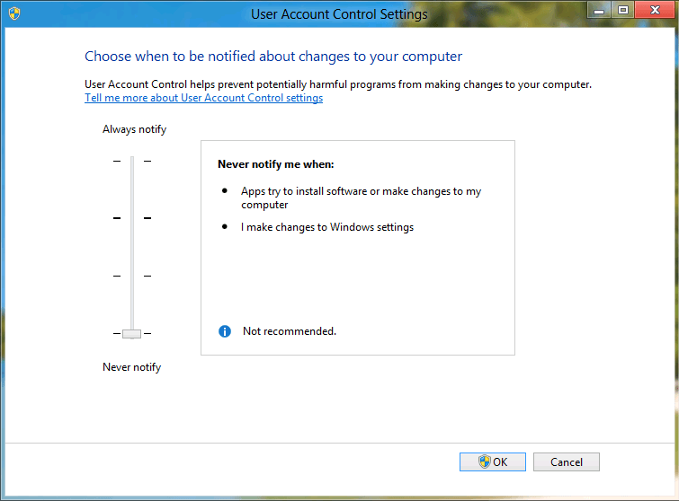 windows 8 uac disable enable