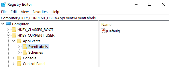 eventlabels registry editor windows 10