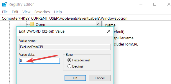 excludefromCPL windows registry