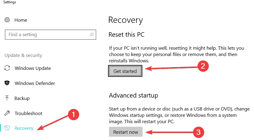 pc recovery options windows 10