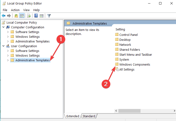 group policy editor windows components