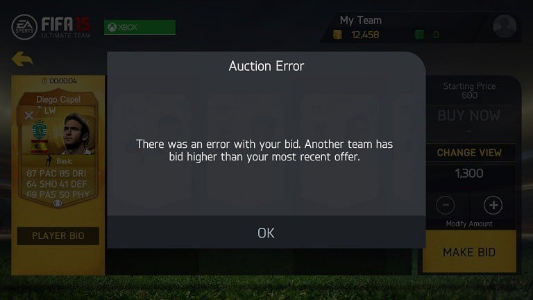 auction error fifa ultimate team