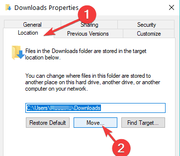 change default download location windows 7