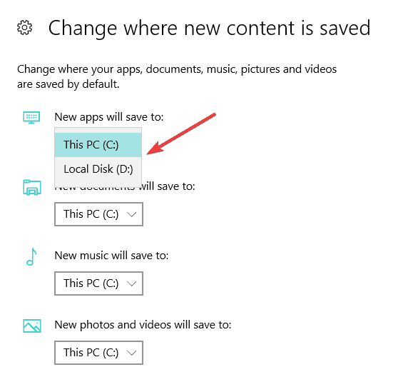 set preferred download location windows 10