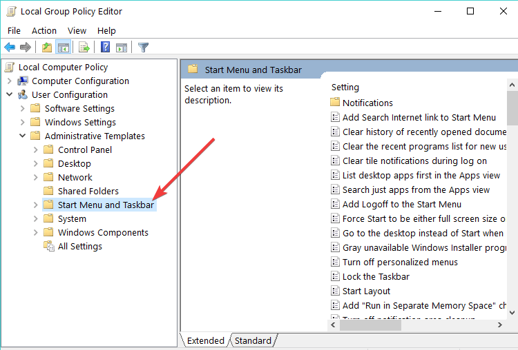start menu taskbar windows 10 group policy settings