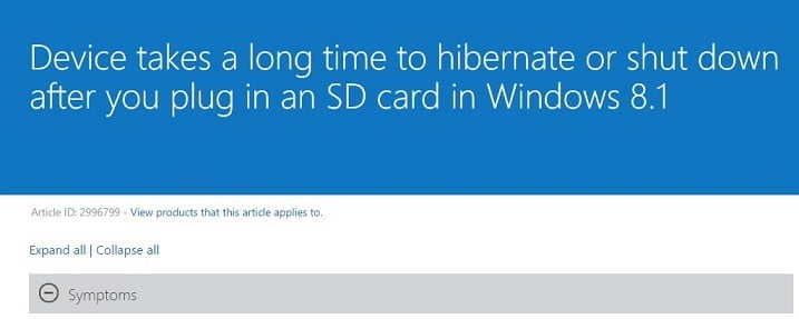 windows 8.1 doesn't go to hibernate shut down sd card