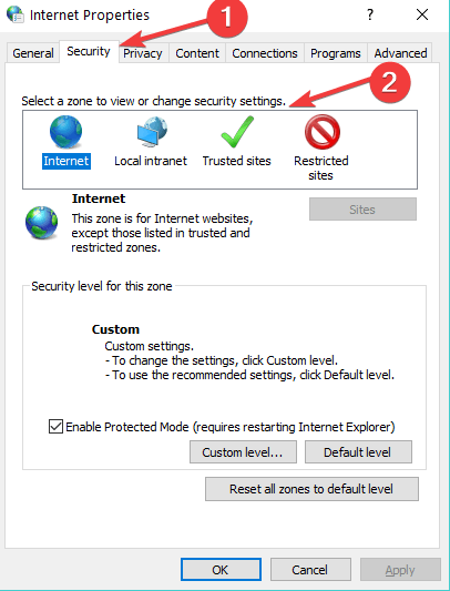 change internet security settings