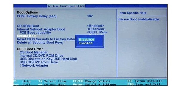 disable Secure boot