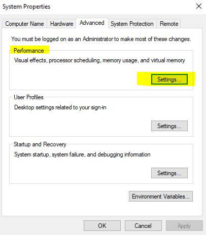 disable windows 10 animations advanced properties