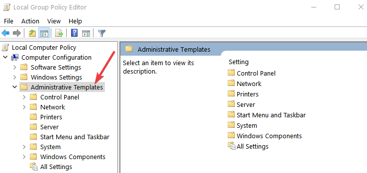 local group policy editor administrative templates