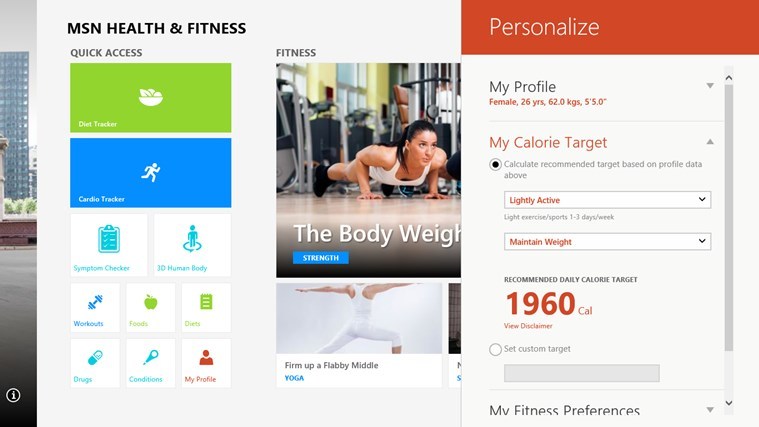 MSN Health & Fitness app for windows