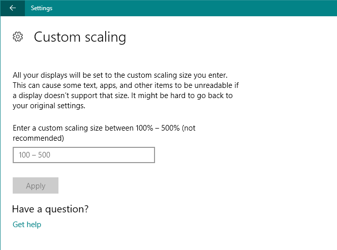 change custom scaling settings