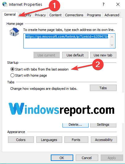 how to restore tabs on internet explorer