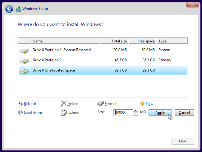 dual-boot Windows 10 choose partition
