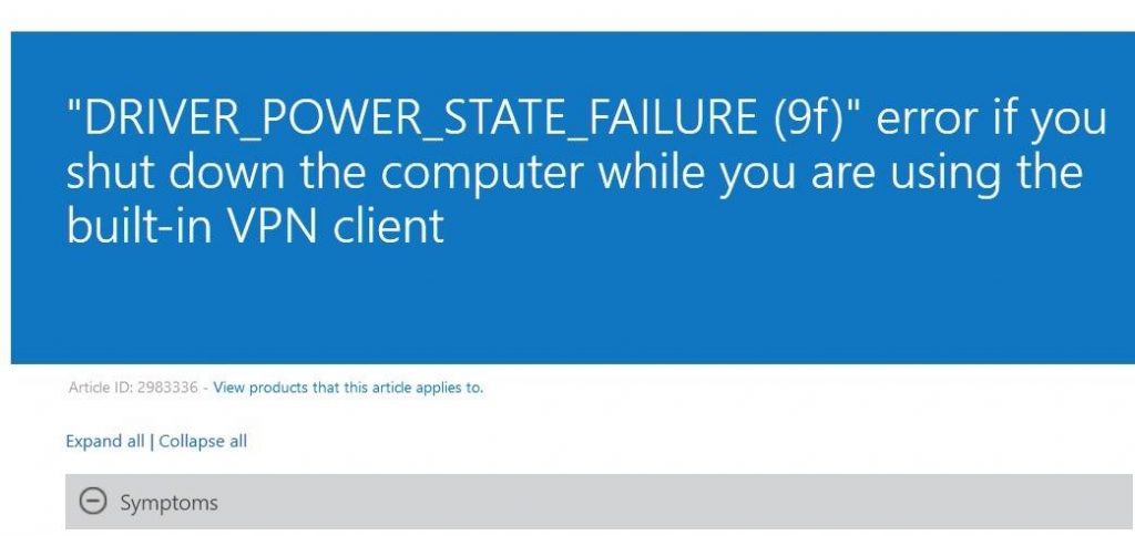 pc driver power state failure