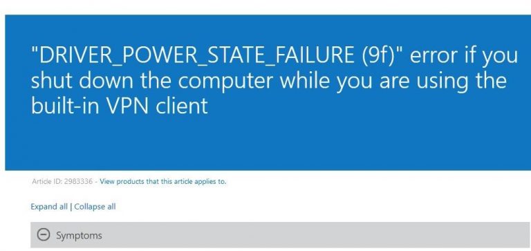 error driver power state failure