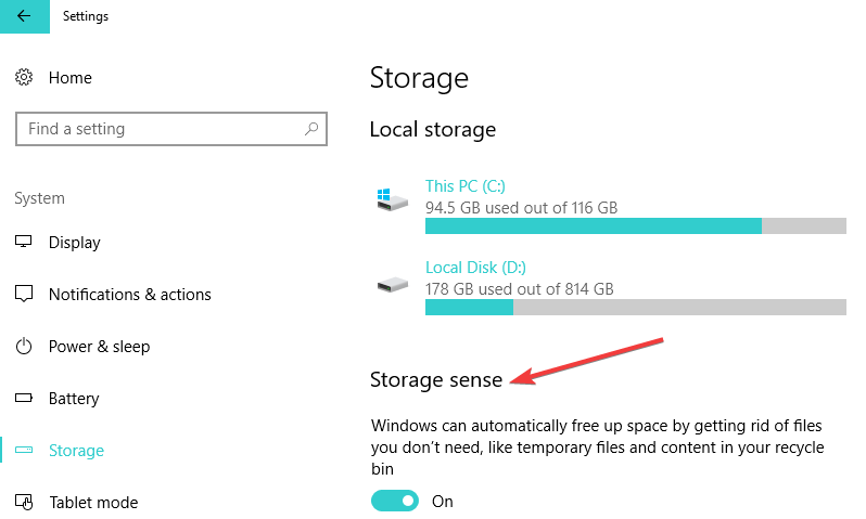 storage sense windows 10