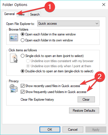 show quick access folders windows 10