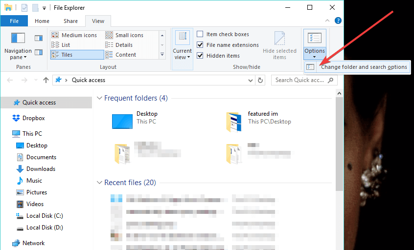Change folder search options
