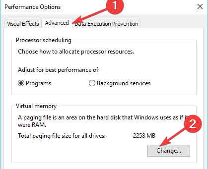 change virtual memory settings