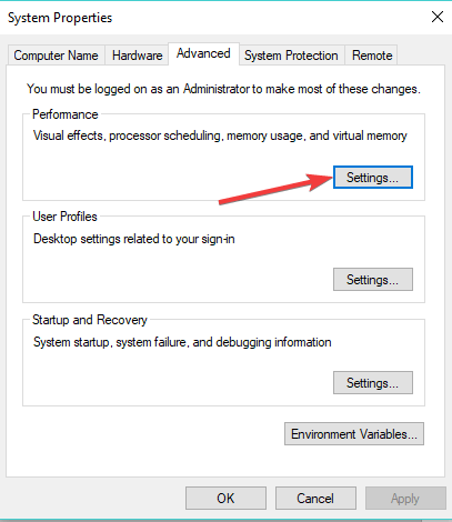 performance settings 100% disk usage Windows 10