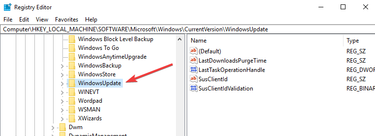 windows update registry editor