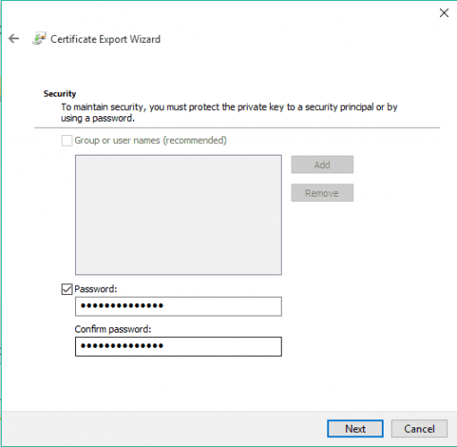 Certificate Export Wizard windows 10 5