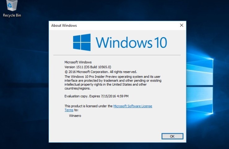 windows 10 pro version 1511
